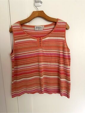 JESSICA Orange Pink Striped Sleeveless Knit Top size XL